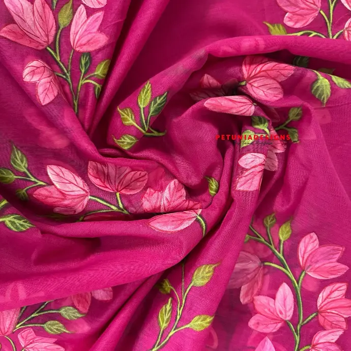 Gold Border Dupatta Design Artistic floral hand-painting on kurta paired with matching elegant dupatta